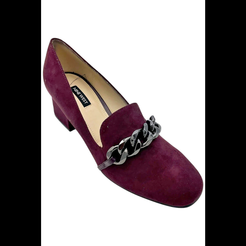 Nine West Burgundy Suede Chain-Trim Mid Heel Pump